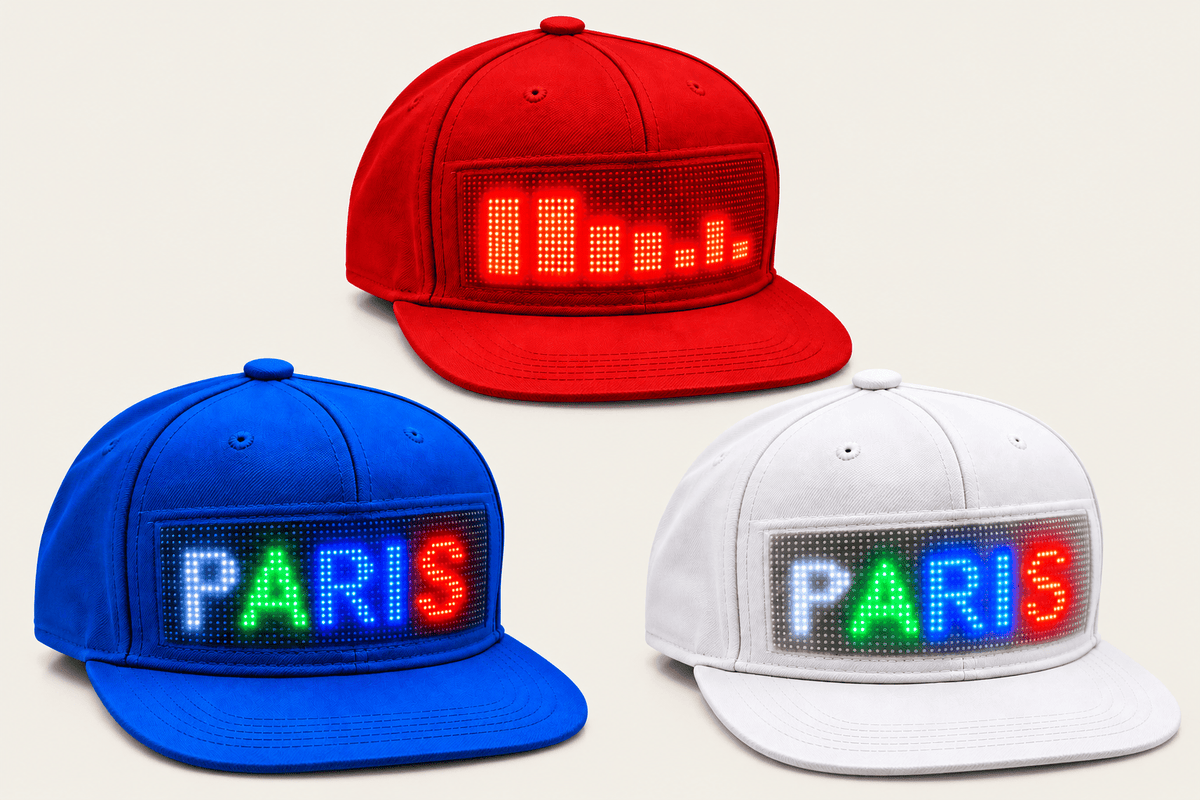 Casquette LED Cap, détail du bandeau LED programmable