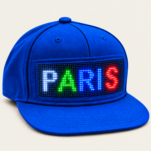 Casquette LED Cap bleue, bandeau de texte défilant