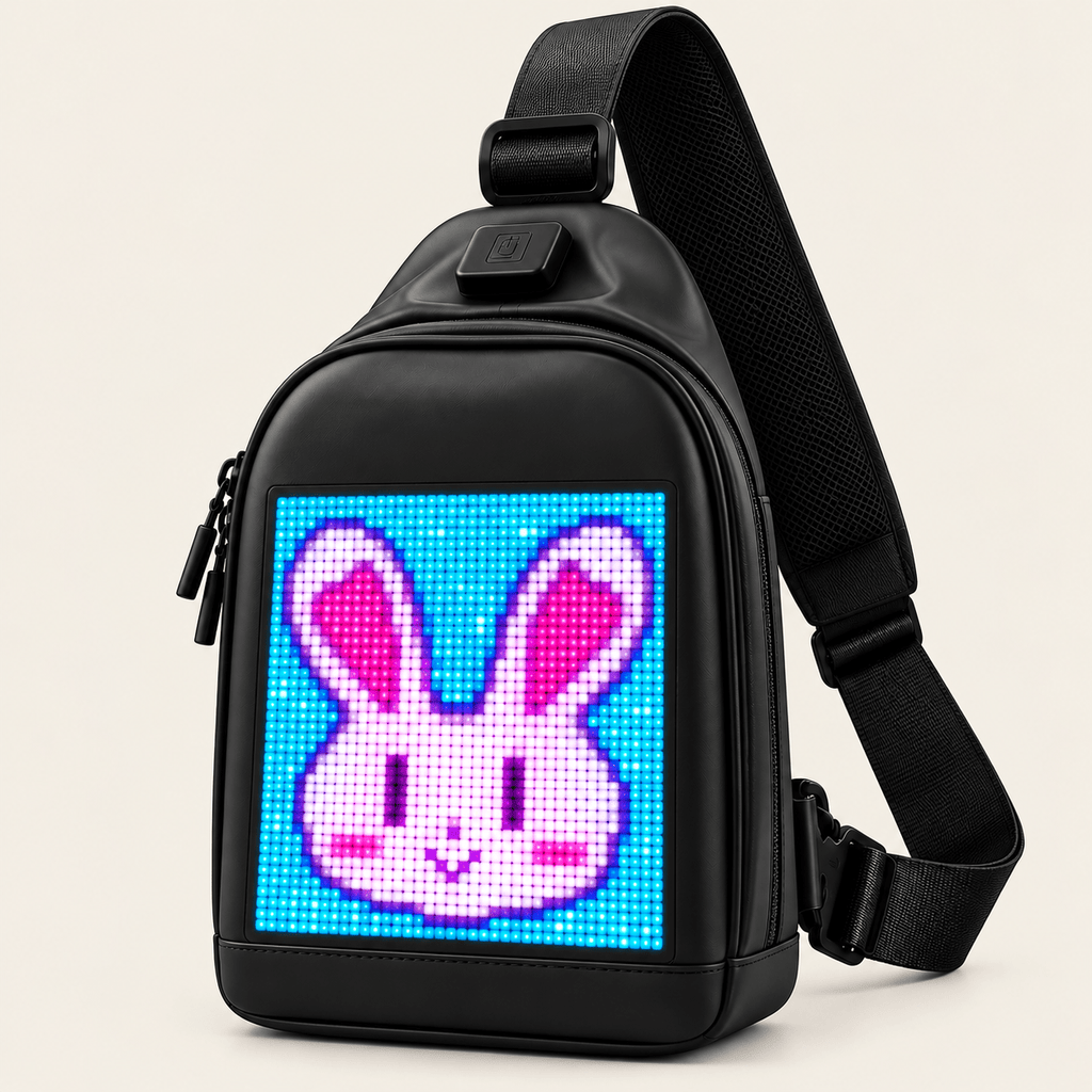 Sacoche LED Messenger noire vue de côté, sangle réglable