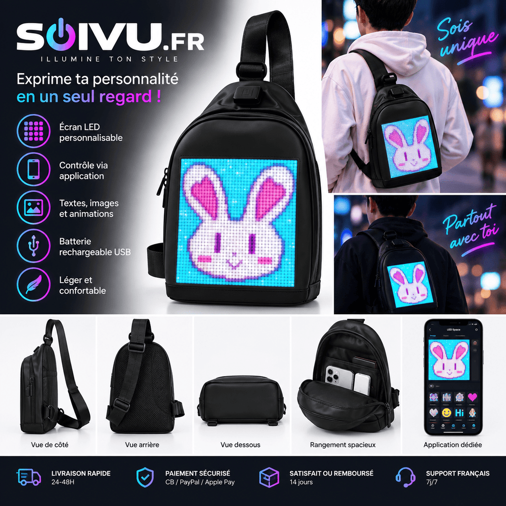 Sacoche LED Messenger, détail de l'écran LED couleur