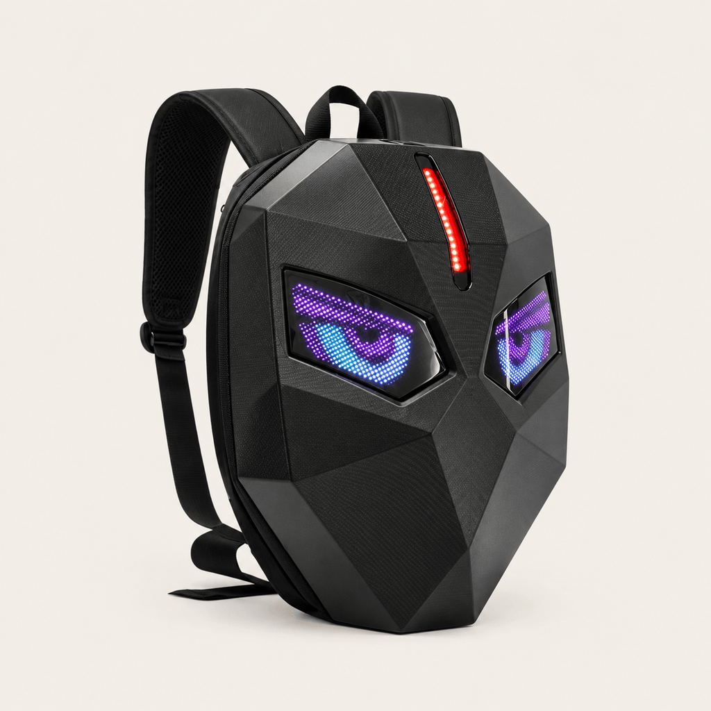 Sac à dos LED Rider noir classique, écran LED en forme d'yeux